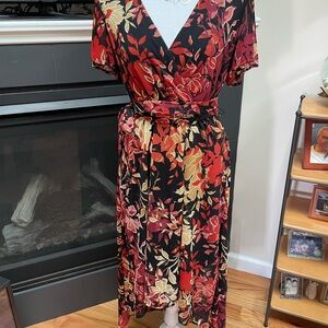 Floral Wrap Dress in Red and Black